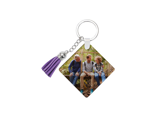 Sublimation Blanks Acrylic Keyring W/ Purple Tassel (Square, 5*5*0.4cm)