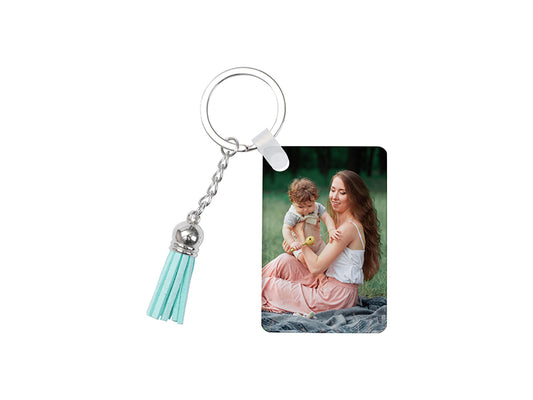 Sublimation Blanks Acrylic Keyring W/ Light Blue Tassel(Rectangle,4*6*0.4cm)