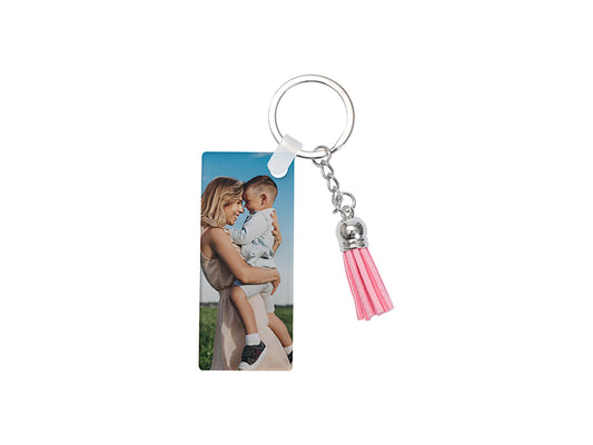 Sublimation Blanks Acrylic Keyring W/Pink Tassel (Rectangle, 7*3*0.4cm)
