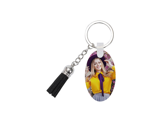 Sublimation Blanks Acrylic Keyring W/ Black Tassel (Oval, 5*3*0.4cm)