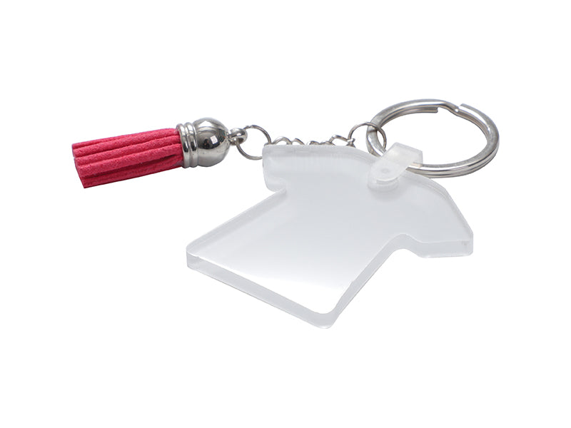 Sublimation Blanks Acrylic Keyring W/ Red Tassel (Clothes,5*4.5*0.4cm)