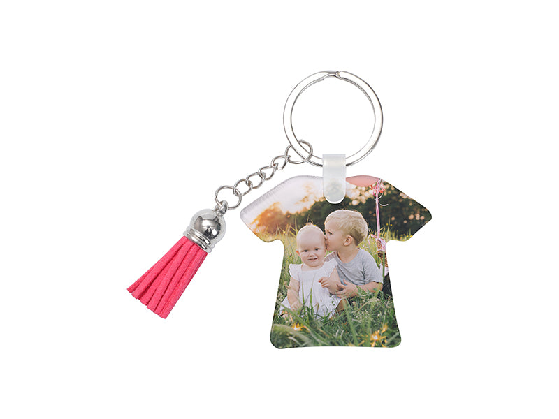 Sublimation Blanks Acrylic Keyring W/ Red Tassel (Clothes,5*4.5*0.4cm)
