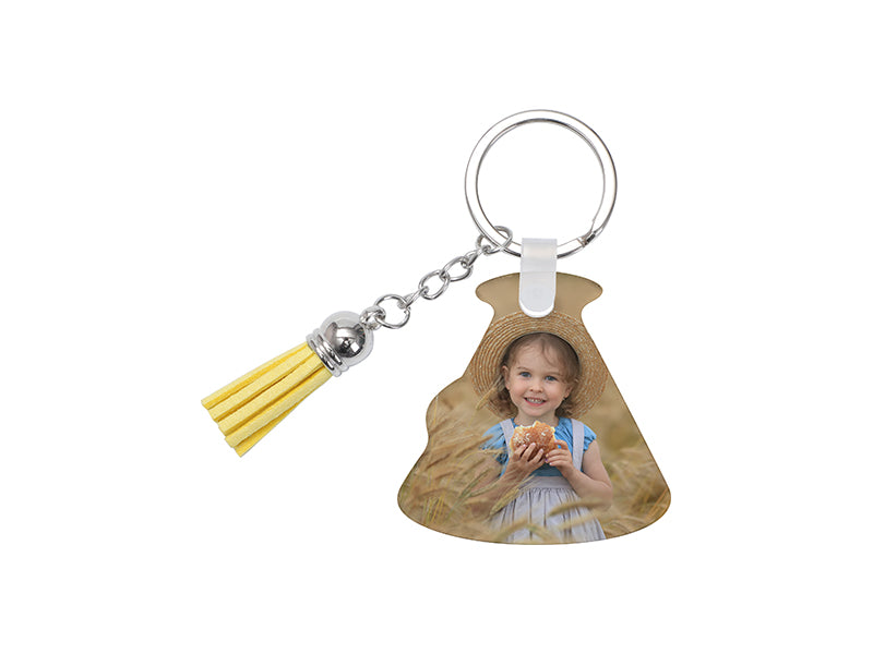Sublimation Blanks Acrylic Keyring W/ Yellow Tassel (Trumpet,5*5*0.4cm)