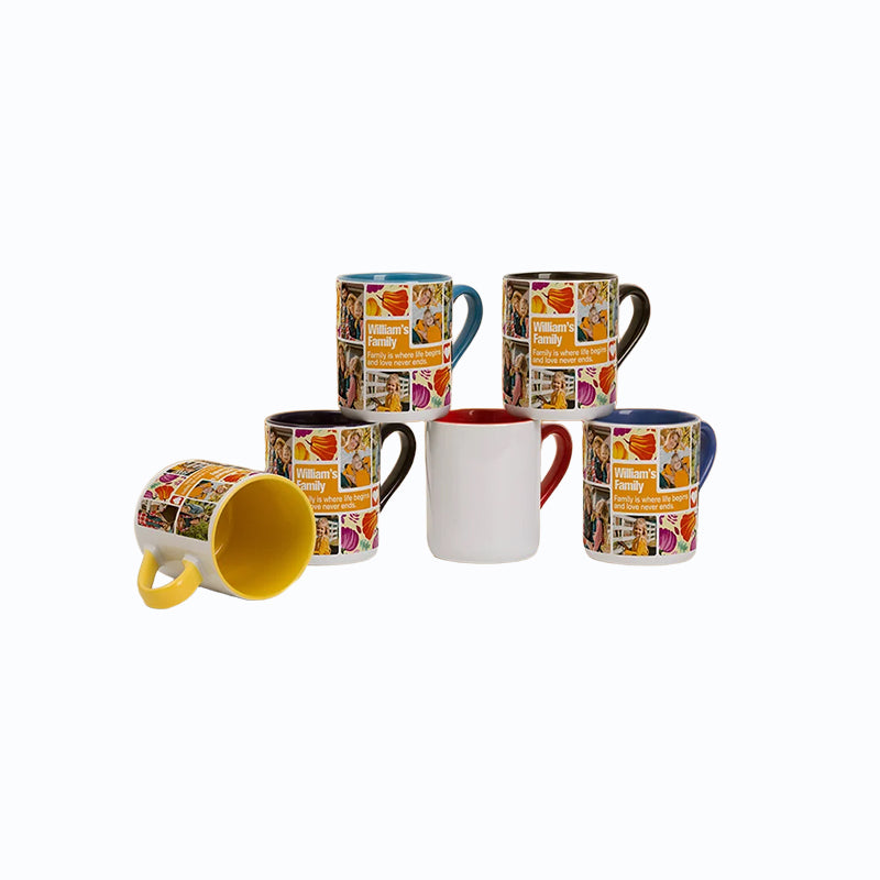 Sublimation Blank 11oz Inner Handle Color Mugs w/ Curved Bottom