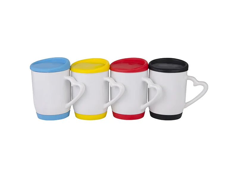 Sublimation 12oz/360ml Ceramic Mug w/ Silicon Lid and Base (Black)