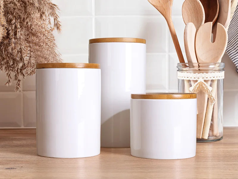 Sublimation Blanks 30oz Ceramic Storage Jar w/ Bamboo Lid