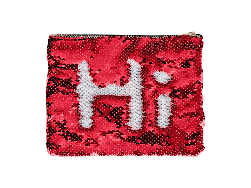 Sublimation Sequin Makeup Bag / Pencil Case (Red/White)