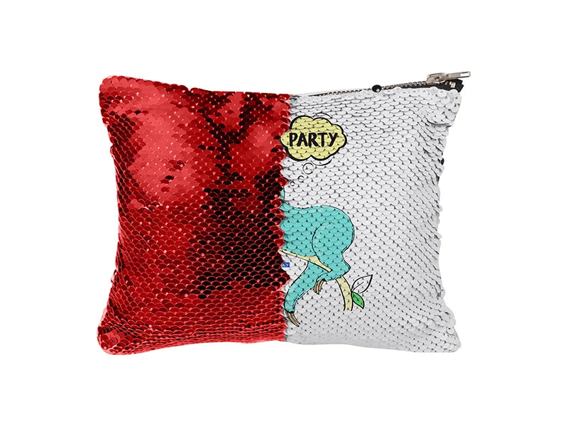 Sublimation Sequin Makeup Bag / Pencil Case (Red/White)