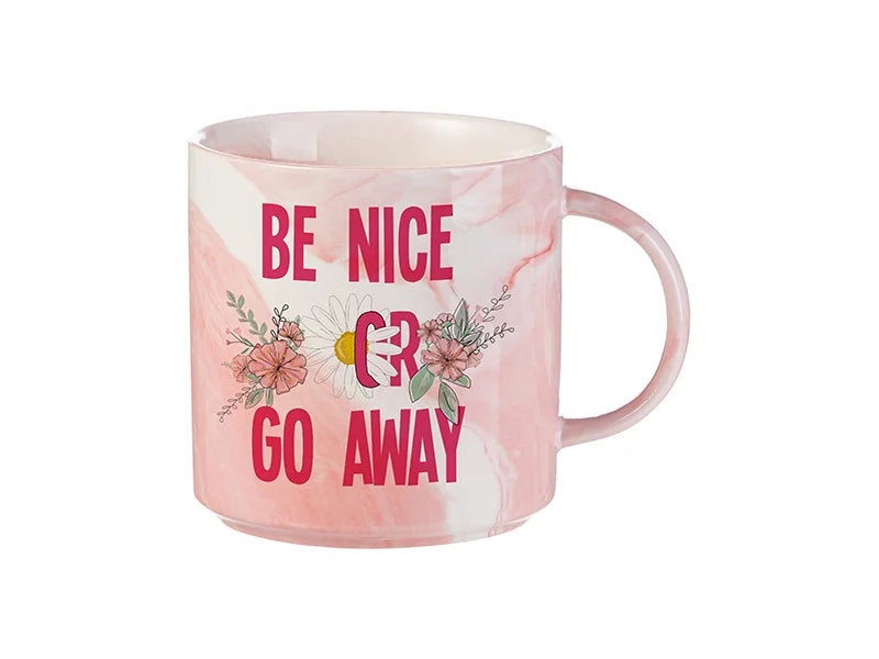 Sublimation Blanks 350ml Marble Texture Ceramic Stackable Mug (Pink)