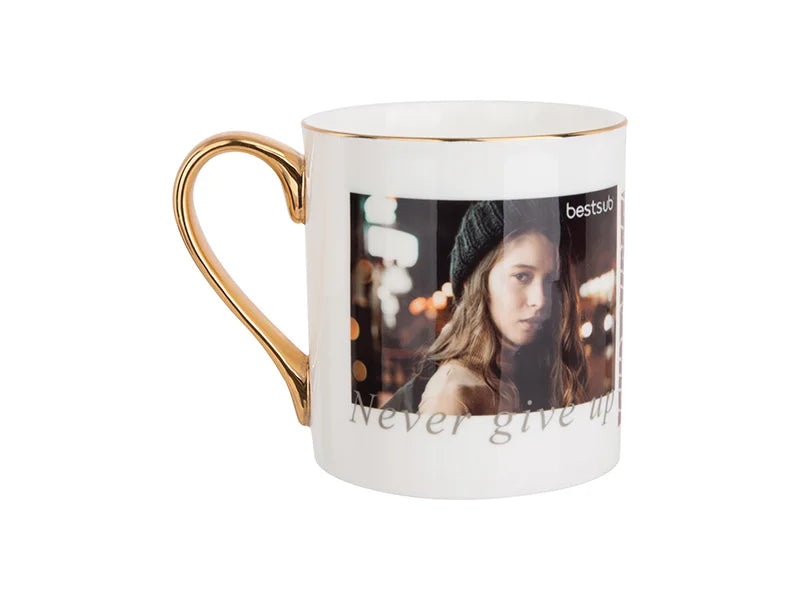 Sublimation 10oz/300ml Gold Rim and Handle Bone China Mug