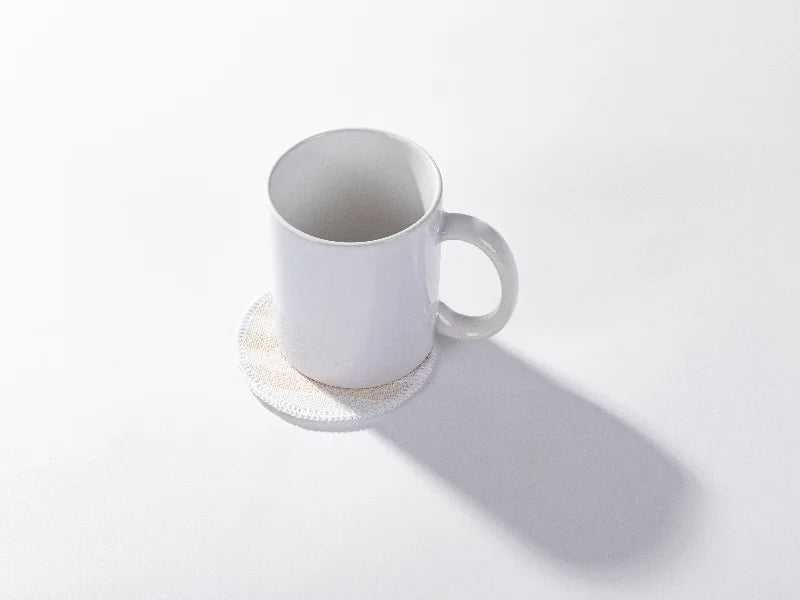 Sublimation Blanks Linen Round Mug Coaster(10*10cm, Beige and Light Yellow Stripe)