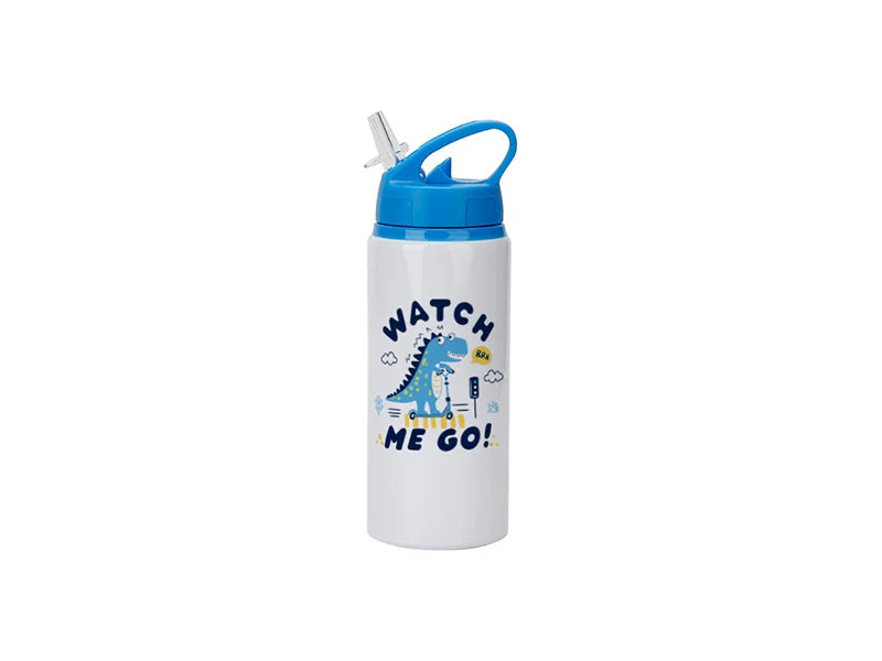 Sublimation Blanks 20oz/600ml White Aluminium Bottle w/ Blue Straw Lid