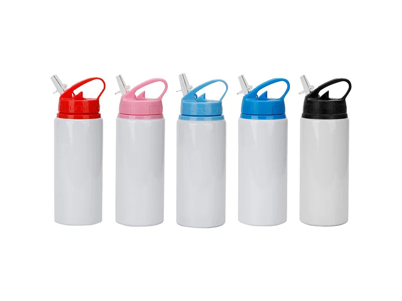 Sublimation Blanks 20oz/600ml White Aluminium Bottle w/ Pink Straw Lid