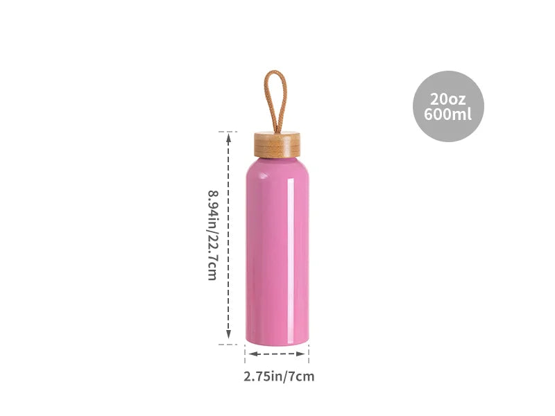 Sublimation Blanks 20oz/600ml Aluminum Water Bottle w/ Bamboo Lid (Dark Pink)