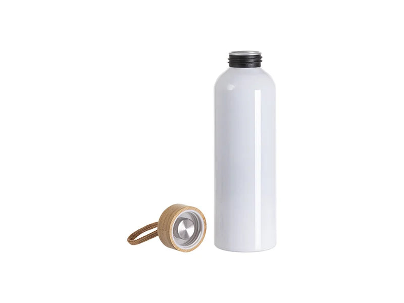 Sublimation Blanks 20oz/600ml Aluminum Water Bottle w/ Bamboo Lid (White)