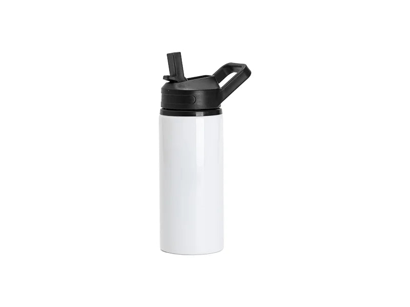 Sublimation 20oz/600ml Aluminium Water Bottle w/ Black Portable Straw Lid (White)