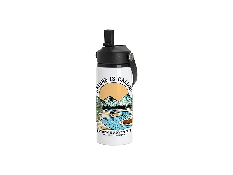 Sublimation 20oz/600ml Aluminium Water Bottle w/ Black Portable Straw Lid (White)