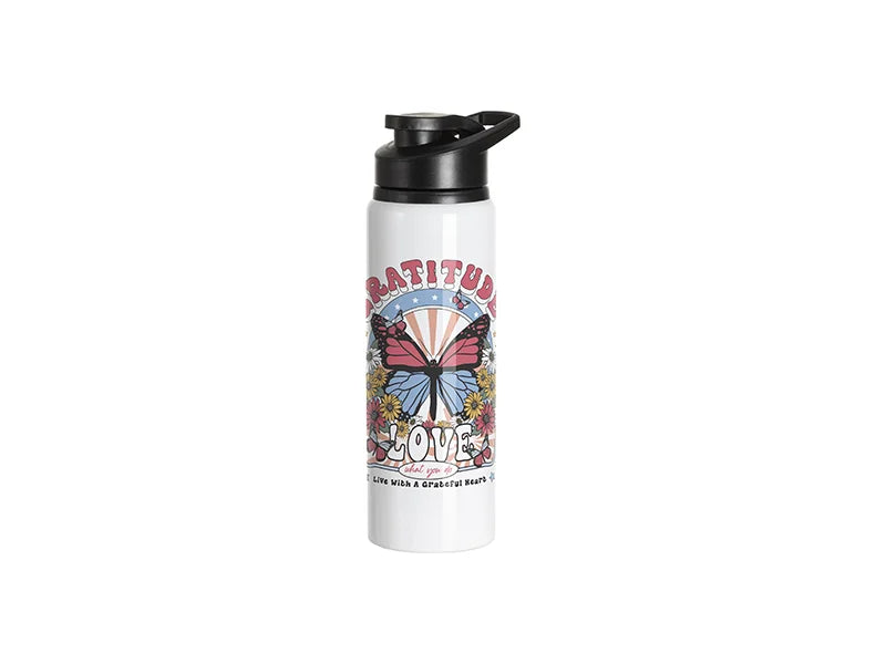 Sublimation Blanks 750ml White Aluminium Bottle w/ Black Portable Flip Lid