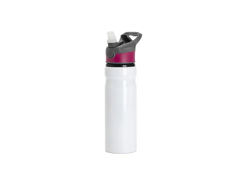 Sublimation 25oz/750ml Aluminium Water Bottle with Rose Red&Gray Cap (White)