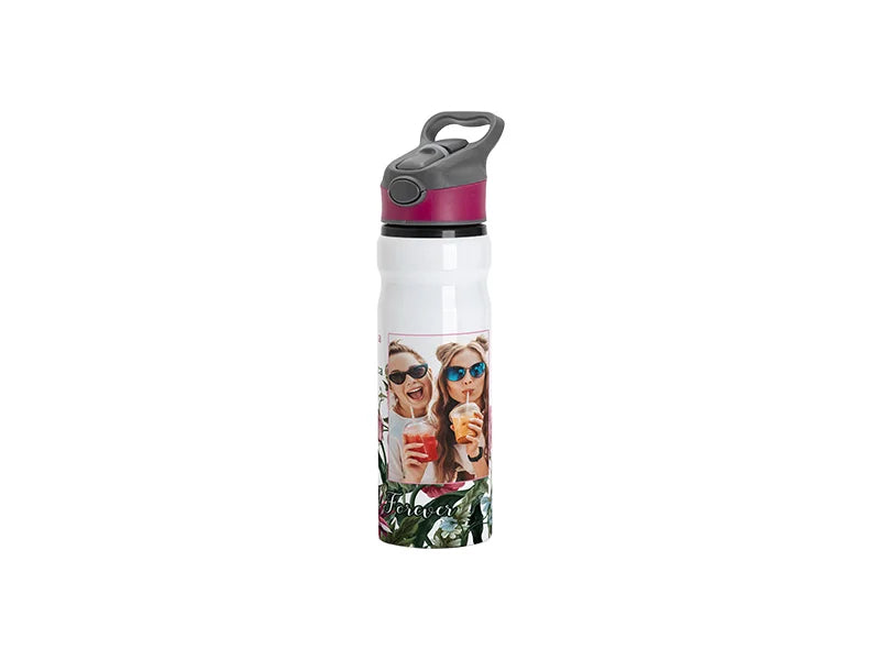 Sublimation 25oz/750ml Aluminium Water Bottle with Rose Red&Gray Cap (White)