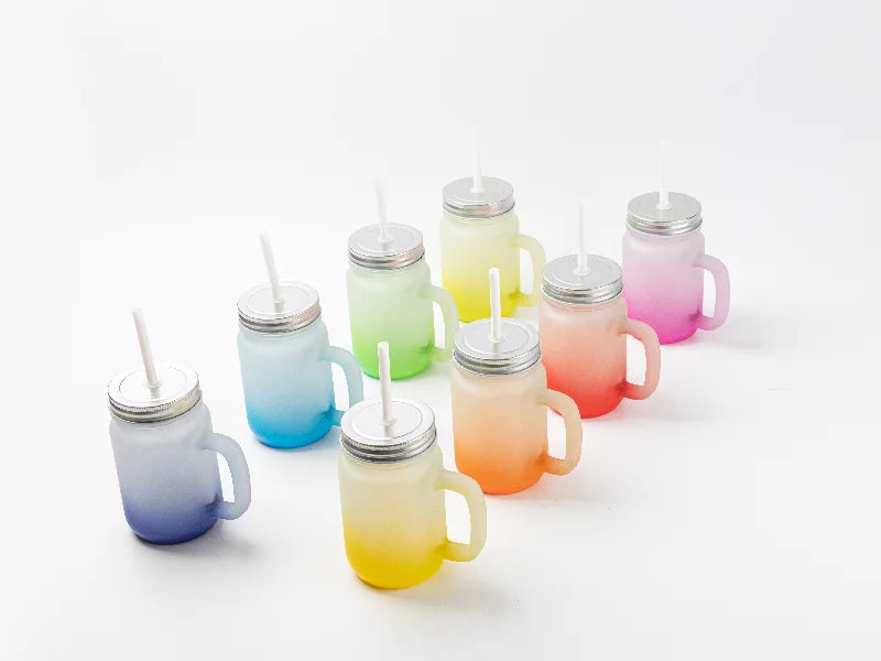 12oz/350ml Sublimation Blanks Mason Jar w/ Straw (Frosted, Gradient Color)