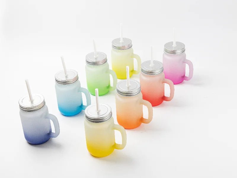 12oz/350ml Sublimation Blanks Mason Jar w/ Straw (Frosted, Gradient Color)