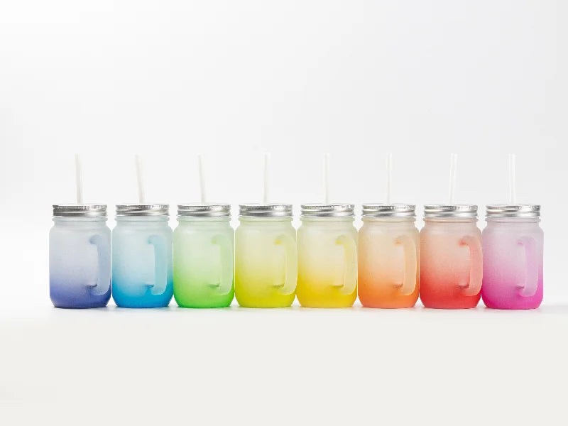 12oz/350ml Sublimation Blanks Mason Jar w/ Straw (Frosted, Gradient Color)