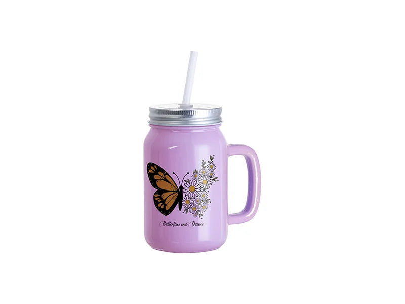 Sublimation Blanks 12oz/350ml Full Color Mason Jar W/ Handle(Purple)