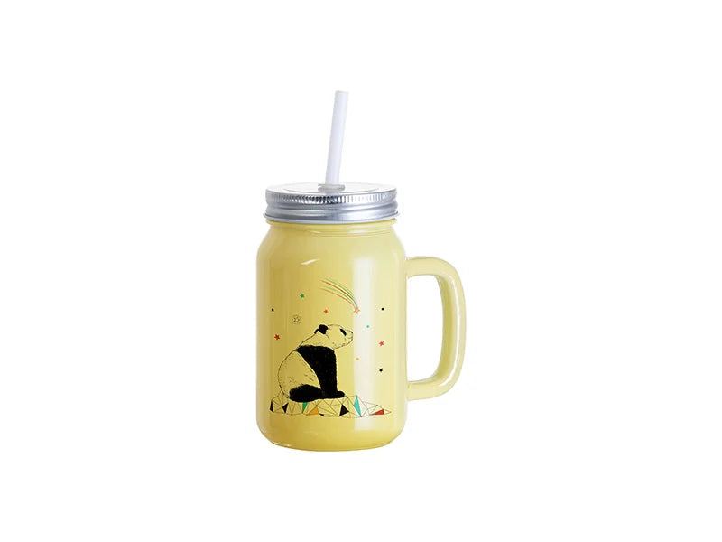 Sublimation Blanks 12oz/350ml Full Color Mason Jar W/ Handle(Yellow)