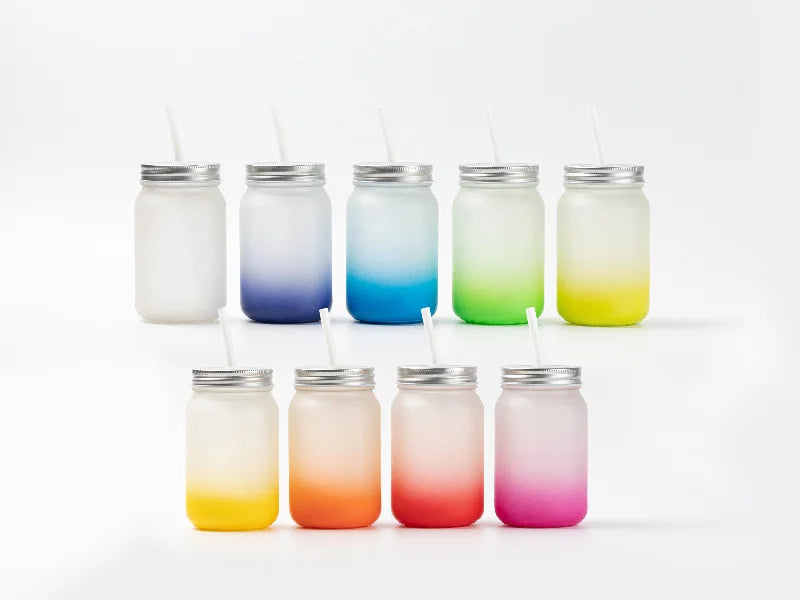 15oz/450ml Sublimation Blanks Mason Jar No Handle (Frosted, Gradient Color)