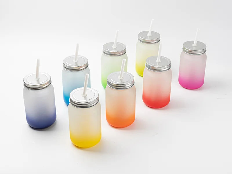 15oz/450ml Sublimation Blanks Mason Jar No Handle (Frosted, Gradient Color)