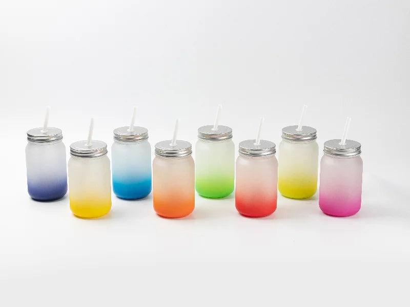15oz/450ml Sublimation Blanks Mason Jar No Handle (Frosted, Gradient Color)