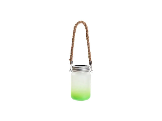 15oz/450ml Sublimation Blanks Mason Jar w/ Lantern Lid and Hemp Rope Handle (Frosted, Gradient Green)