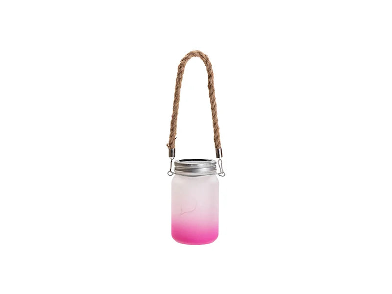 15oz/450ml Sublimation Blanks Mason Jar w/ Lantern Lid and Hemp Rope Handle (Frosted, Gradient Rose Red)