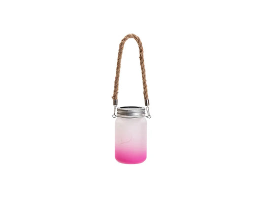 15oz/450ml Sublimation Blanks Mason Jar w/ Lantern Lid and Hemp Rope Handle (Frosted, Gradient Rose Red)