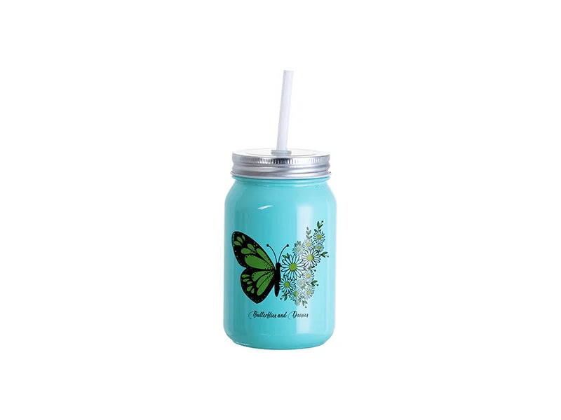 Sublimation Blanks 15oz/450ml Full Color Mason Jar no Handle (Lake Blue)