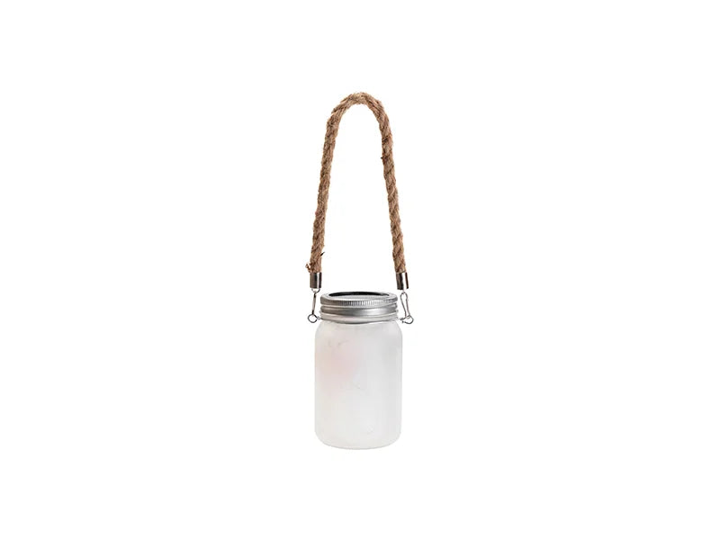 15oz/450ml Sublimation Blanks Mason Jar w/ Lantern Lid and Hemp Rope Handle (Frosted)