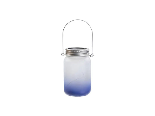 15oz/450ml Sublimation Blanks Mason Jar w/ Lantern Lid and Metal Handle (Frosted, Gradient Dark Blue)