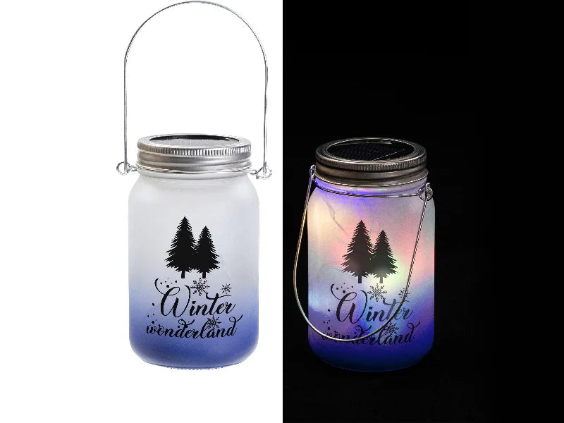 15oz/450ml Sublimation Blanks Mason Jar w/ Lantern Lid and Metal Handle (Frosted, Gradient Dark Blue)