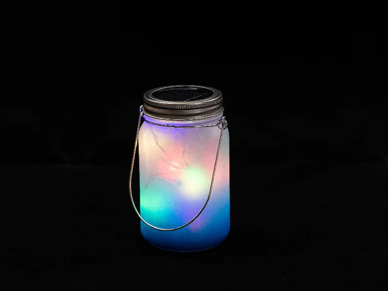 15oz/450ml Sublimation Blanks Mason Jar w/ Lantern Lid and Metal Handle (Frosted, Gradient Light Blue)