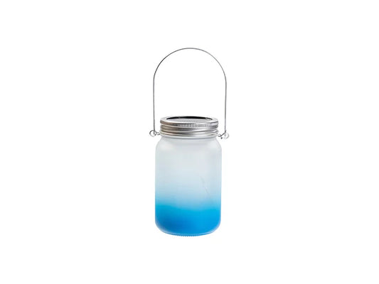 15oz/450ml Sublimation Blanks Mason Jar w/ Lantern Lid and Metal Handle (Frosted, Gradient Light Blue)