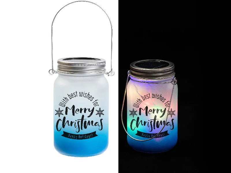 15oz/450ml Sublimation Blanks Mason Jar w/ Lantern Lid and Metal Handle (Frosted, Gradient Light Blue)