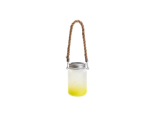 15oz/450ml Sublimation Blanks Mason Jar w/ Lantern Lid and Hemp Rope Handle (Frosted, Gradient Lemon Yellow)
