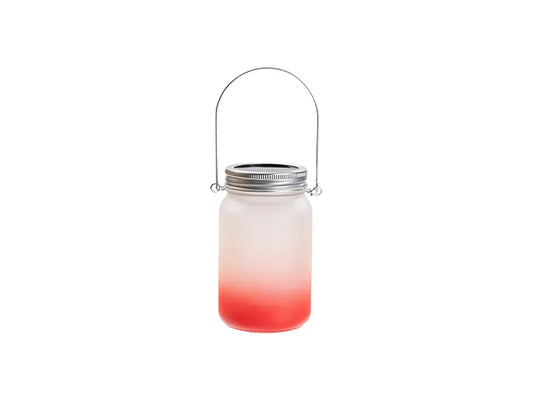 15oz/450ml Sublimation Blanks Mason Jar w/ Lantern Lid and Metal Handle (Frosted, Gradient Red)