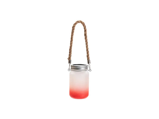 15oz/450ml Sublimation Blanks Mason Jar w/ Lantern Lid and Hemp Rope Handle (Frosted, Gradient Red)