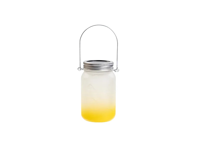 15oz/450ml Sublimation Blanks Mason Jar w/ Lantern Lid and Metal Handle (Frosted, Gradient Yellow)