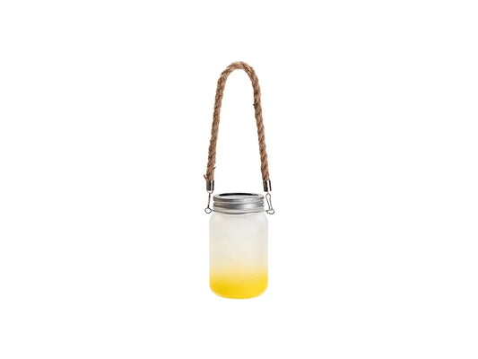 15oz/450ml Sublimation Blanks Mason Jar w/ Lantern Lid and Hemp Rope Handle (Frosted, Gradient Yellow)