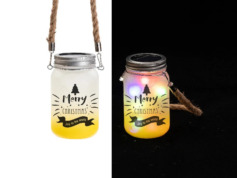 15oz/450ml Sublimation Blanks Mason Jar w/ Lantern Lid and Hemp Rope Handle (Frosted, Gradient Yellow)