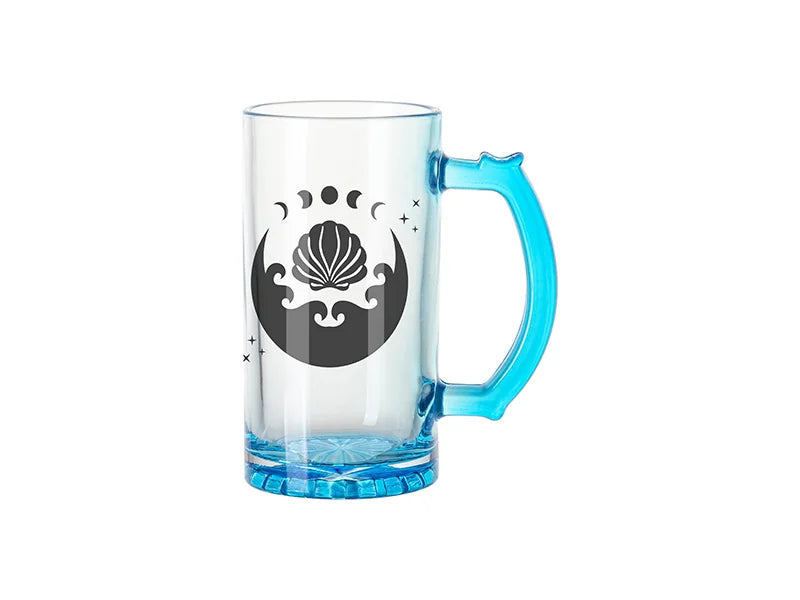 Sublimation Blanks 16oz Clear Beer Mug(Light Blue Bottom & Handle)
