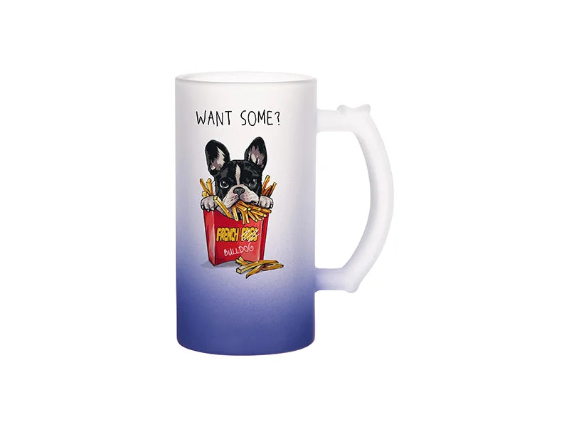 16oz Sublimation Glass Beer Mug Gradient Dark Blue